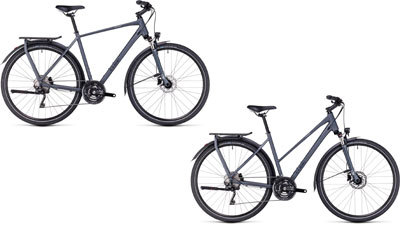 Twee Cube Kathmandu EXC-fietsen, één met een ruitvormig frame en één met een trapeziumvormig frame