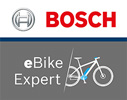 Te zien is een verdeeld logo. Bovenin staat het Bosch-logo, onderin het eBike Expert-logo.