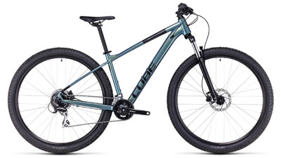 Cube Aim Pro mountainbike in glinsterend, delicaat donkergroen.