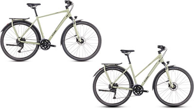 Twee Cube Kathmandu ONE fietsen, één met een ruitvormig frame en één met een trapeziumvormig frame