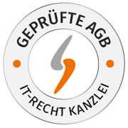 Te zien is een rond logo van de IT-Recht-Kanzlei in geel en wit met het opschrift AUDITED.