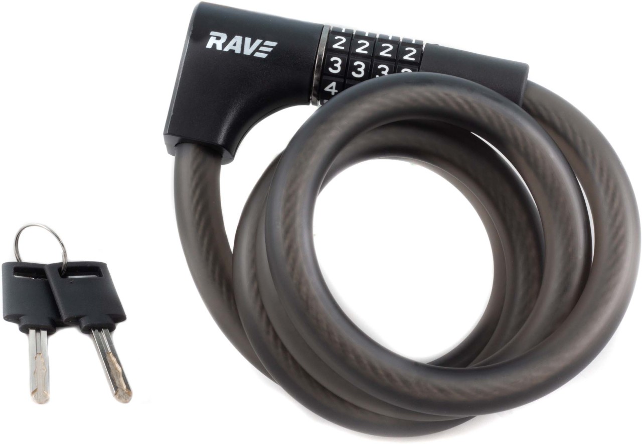 RAVE Spiraalslot 2 in 1 Pro 5 - cijferslot incl. 2 sleutels - 120 cm / 15 mm