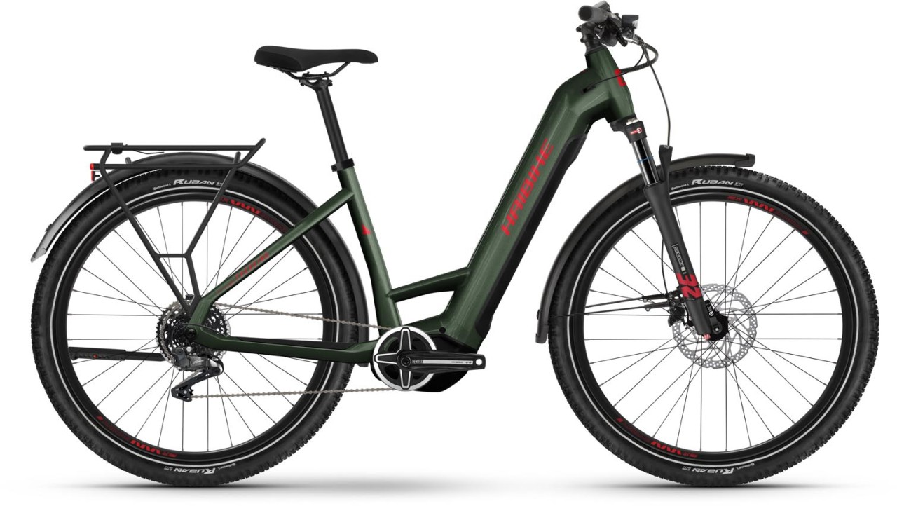 Haibike Trekking 5 olive / red gloss 2024 - E-Bike Trekkingfiets lage instap