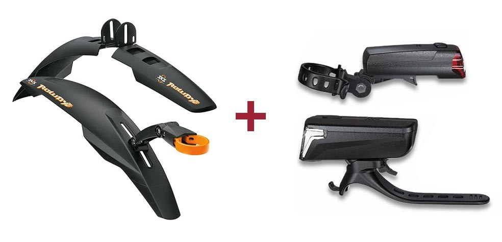 SKS Rowdy Set spatbord + RFR Tour 32 verlichtingsset zwart